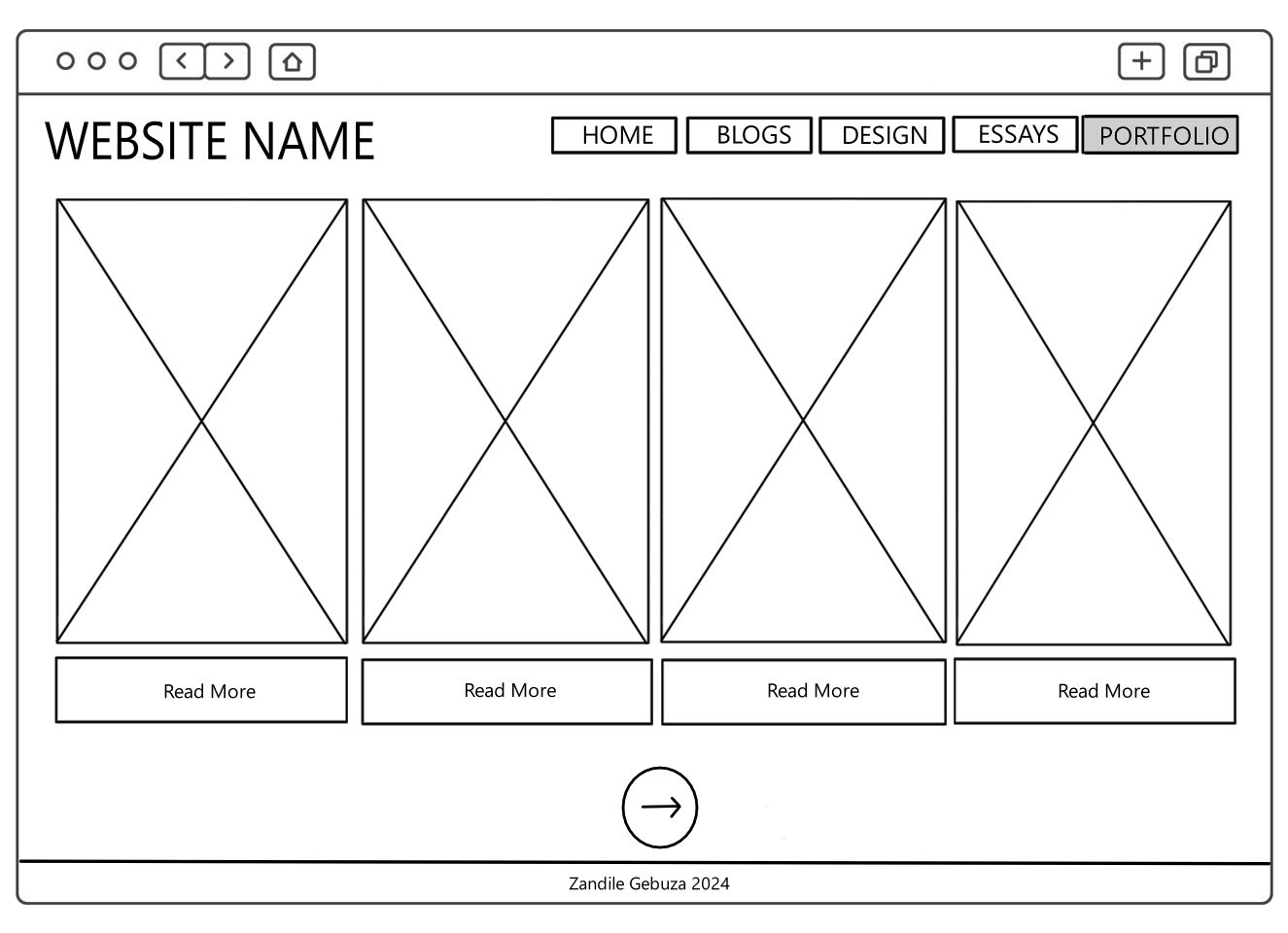 Portfolio Page Wireframe A wireframe image of my website's portfolio page